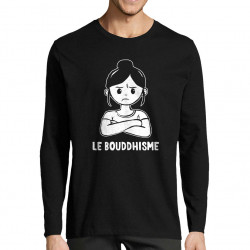 T-shirt homme manches longues noir Le Bouddhisme Fille (Gondrax,Humour)