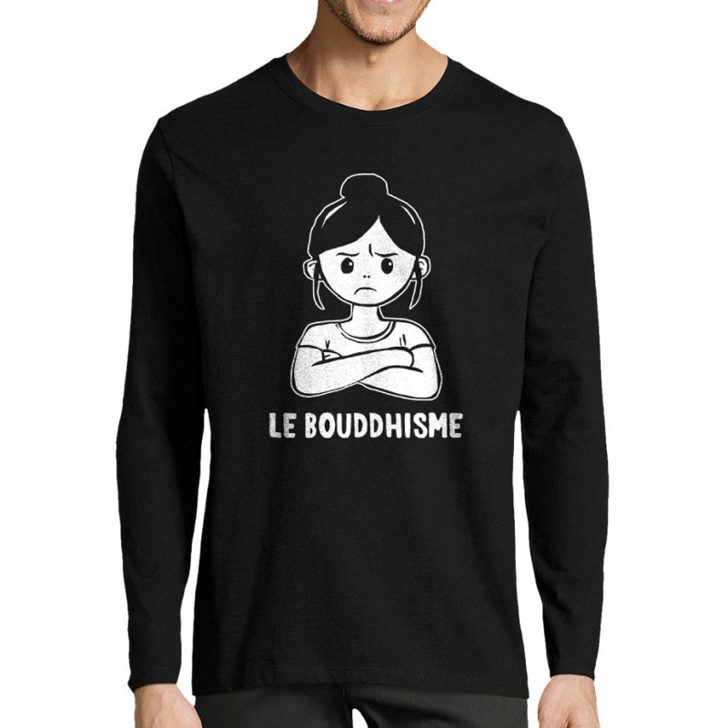 T-shirt homme manches longues noir Le Bouddhisme Fille (Gondrax,Humour)