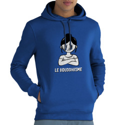 Sweat homme à capuche coton bio bleu royal Le Bouddhisme Fille (Gondrax,Humour)