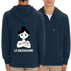 Sweat homme zippé à capuche coton bio bleu marine Le Bouddhisme Fille (Gondrax,Humour)