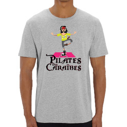 T-shirt homme coton bio gris chiné Pilates des Caraïbes (Andy,Humour)