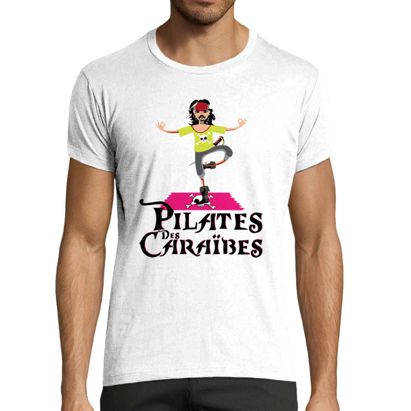 T-shirt homme fit blanc Pilates des Caraïbes (Andy,Humour)