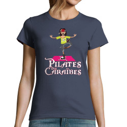 T-shirt femme bleu denim Pilates des Caraïbes (Andy,Humour)