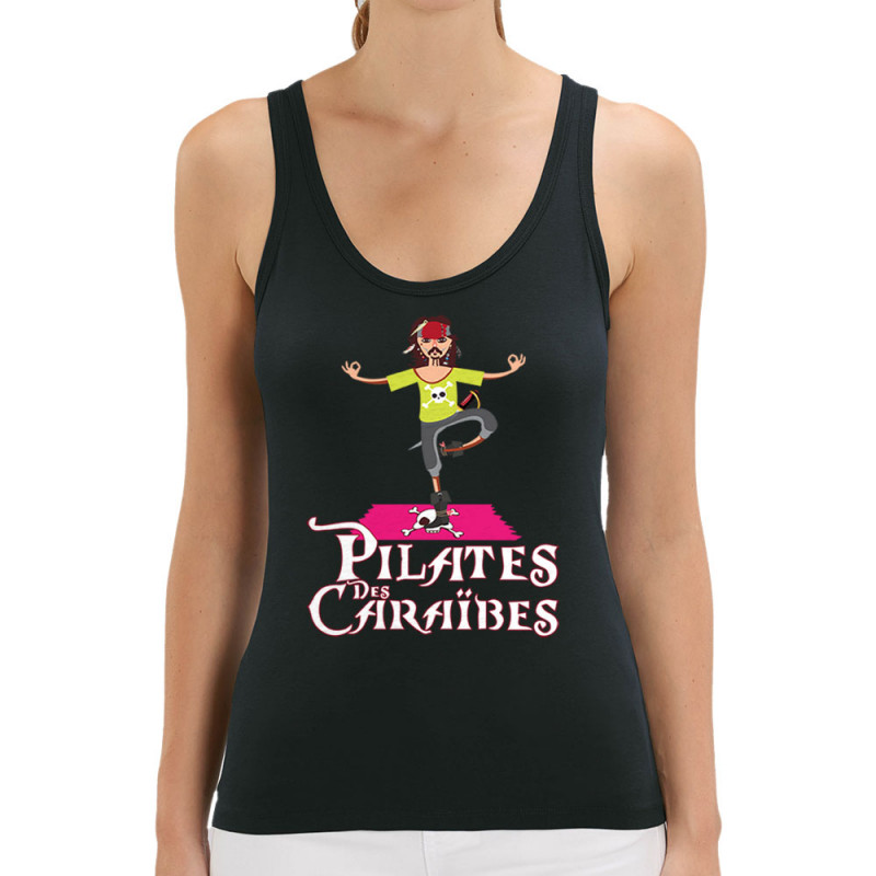 Débardeur femme coton bio noir Pilates des Caraïbes (Andy,Humour)