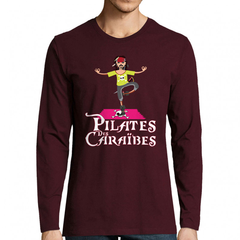 T-shirt homme manches longues bordeaux Pilates des Caraïbes (Andy,Humour)