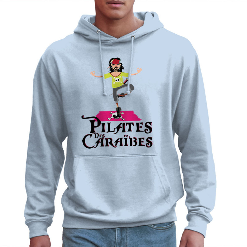 Sweat homme à capuche bleu ciel Pilates des Caraïbes (Andy,Humour)
