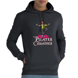Sweat homme à capuche coton bio gris anthracite Pilates des Caraïbes (Andy,Humour)