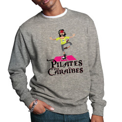 Sweat homme col rond gris chiné Pilates des Caraïbes (Andy,Humour)