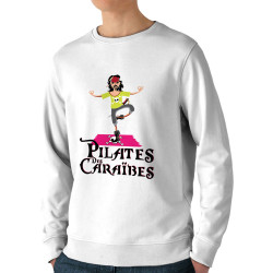Sweat homme bio col rond blanc Pilates des Caraïbes (Andy,Humour)