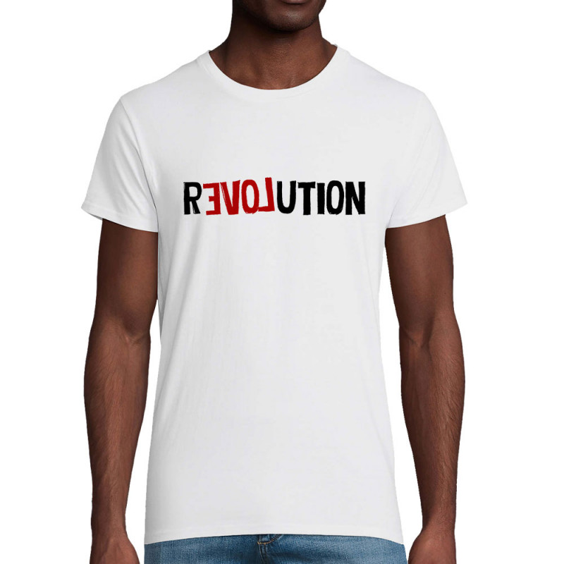 T-shirt homme coton bio blanc Revolution Love (Andy,Slogans engagés)