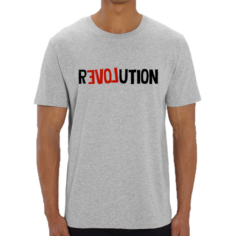 T-shirt homme coton bio gris chiné Revolution Love (Andy,Slogans engagés)