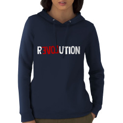 Sweat femme à capuche coton bio bleu marine Revolution Love (Andy,Slogans engagés)