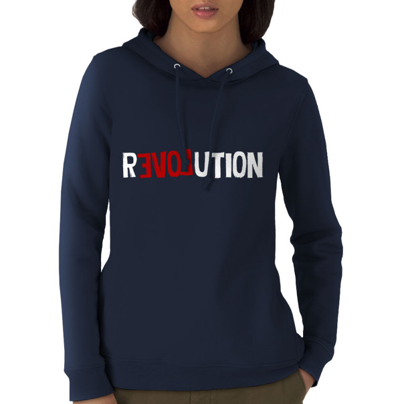 Sweat femme à capuche coton bio bleu marine Revolution Love (Andy,Slogans engagés)