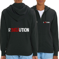 Sweat femme zippé à capuche coton bio noir Revolution Love (Andy,Slogans engagés)