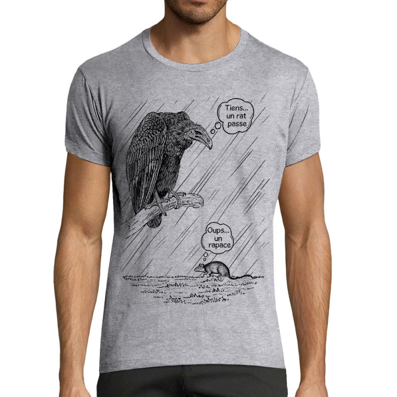 T-shirt homme fit gris chiné Un rat passe (Gondrax,Les Bébêtes,Animaux)
