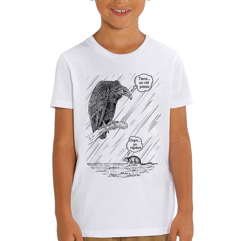 T-shirt enfant coton bio blanc Un rat passe (Gondrax,Les Bébêtes,Animaux)