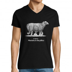 T-shirt homme col V noir Le fameux mouton à 5 pâtes (Gondrax,Les Bébêtes,Animaux,Humour)