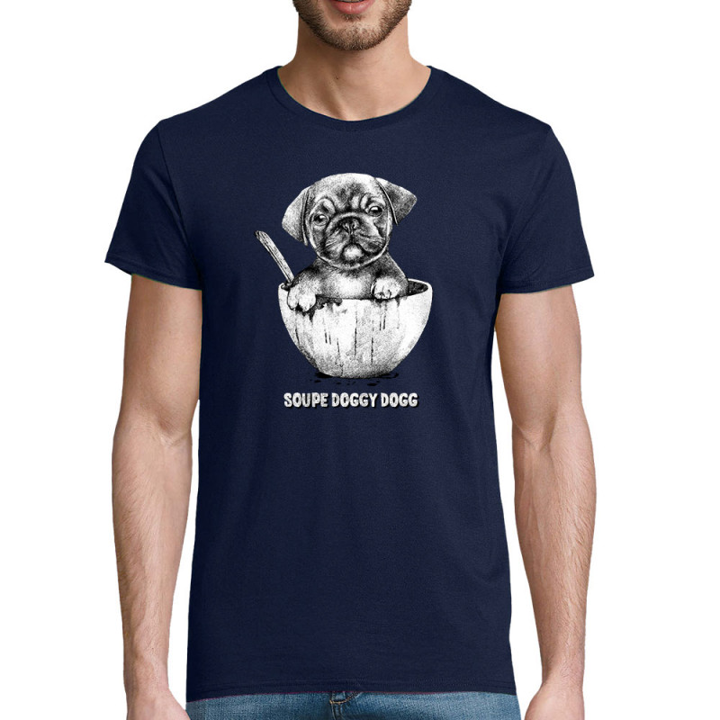 T-shirt homme coton bio bleu marine Soupe Doggy Dog (Gondrax,Animaux,Humour)