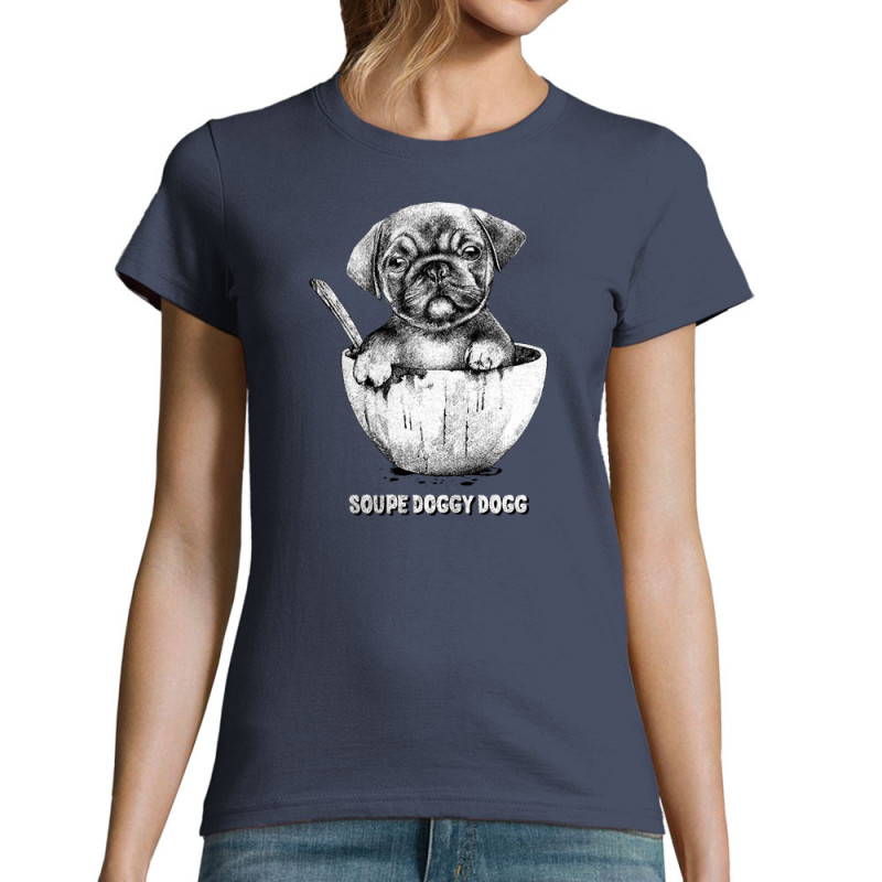 T-shirt femme bleu denim Soupe Doggy Dog (Gondrax,Animaux,Humour)