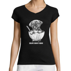 T-shirt femme col V noir Soupe Doggy Dog (Gondrax,Animaux,Humour)