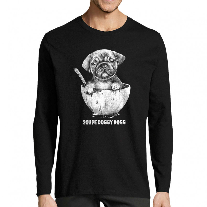 T-shirt homme manches longues noir Soupe Doggy Dog (Gondrax,Animaux,Humour)