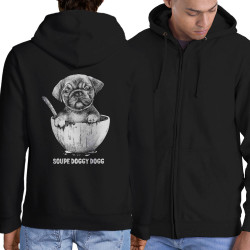 Sweat homme à capuche zippé noir Soupe Doggy Dog (Gondrax,Animaux,Humour)
