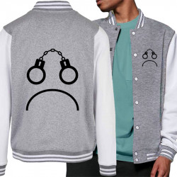 Teddy baseball en molleton gris chiné et blanc Menottes smiley (Gondrax,Slogans engagés,Humour)