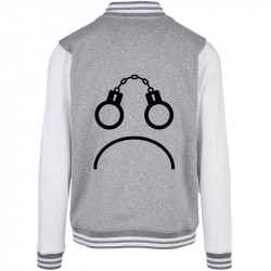 Teddy baseball en molleton gris chiné et blanc Menottes smiley (Gondrax,Slogans engagés,Humour)
