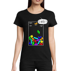 T-shirt femme coton bio noir Tetris Et Merde (Franck,Humour,Jeux Vidéo / Geek)