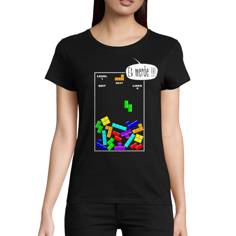 T-shirt femme coton bio noir Tetris Et Merde (Franck,Humour,Jeux Vidéo / Geek)