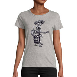 T-shirt femme coton bio gris chiné Santa Muerte - El Guitarrista (Santa Muerte,Têtes de morts,Rock & Punk)