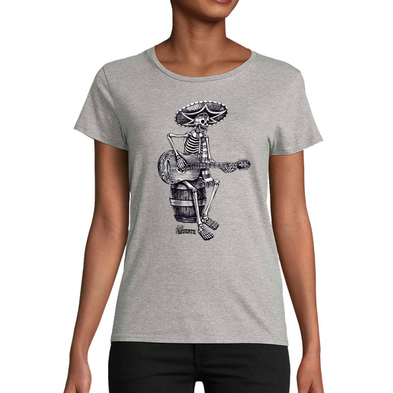 T-shirt femme coton bio gris chiné Santa Muerte - El Guitarrista (Santa Muerte,Têtes de morts,Rock & Punk)
