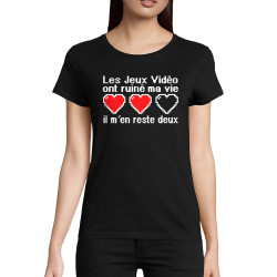 T-shirt femme coton bio noir Les jeux vidéo ont ruiné ma vie (Humour,Jeux Vidéo / Geek)