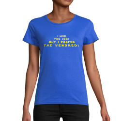 T-shirt femme coton bio bleu royal I like the Jedi but I prefere the Vendredi (Lemerou,Humour,Star Wars)