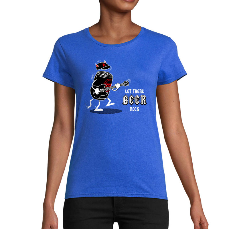 T-shirt femme coton bio bleu royal Let There Beer Rock (Gondrax,Alcool,Rock & Punk,Humour)