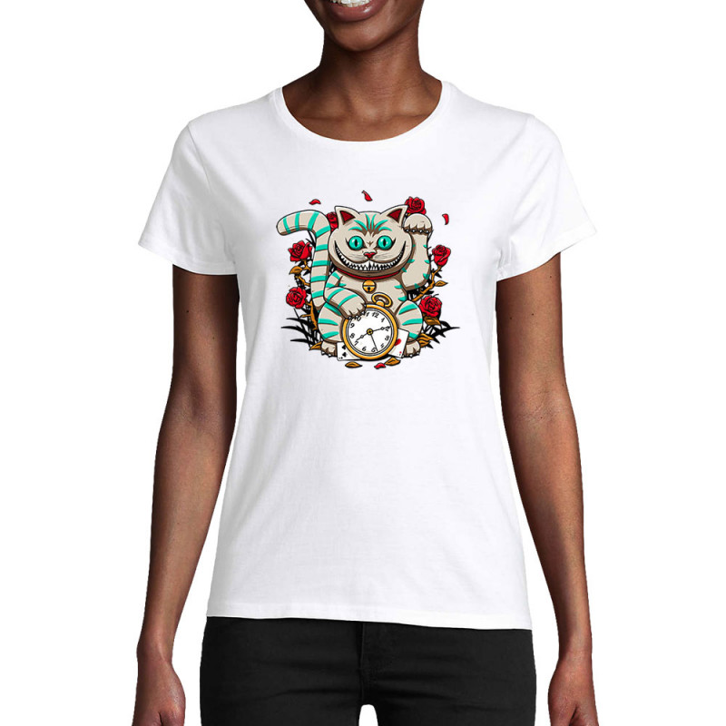 T-shirt femme coton bio blanc Lucky Alice Cat (Le Duc,Animaux,Chats)