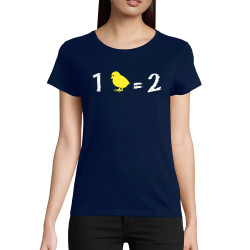 T-shirt femme coton bio bleu marine 1 poussin égal 2 (Franck,Animaux,Humour,Des chiffres et des lettres,Devoirs de vacances)
