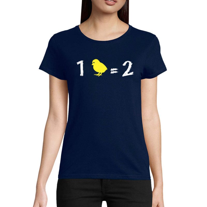 T-shirt femme coton bio bleu marine 1 poussin égal 2 (Franck,Animaux,Humour,Des chiffres et des lettres,Devoirs de vacances)