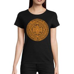 T-shirt femme coton bio noir Calendrier Aztèque (Ethnique)