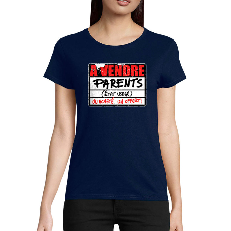 T-shirt femme coton bio bleu marine A vendre parents (Gondrax,Humour)