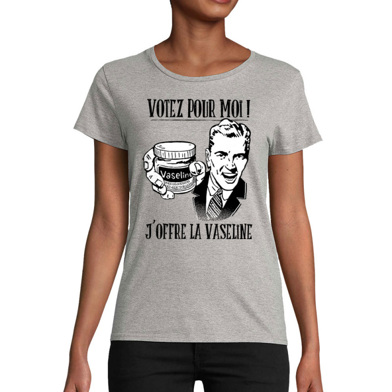 T-shirt femme coton bio gris chiné Votez pour moi Vaseline (Gondrax,Slogans engagés,Elections)