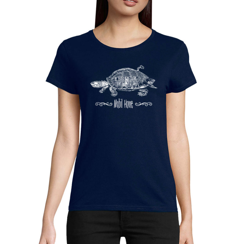 T-shirt femme coton bio bleu marine Mobil Home (Gondrax,Animaux,Humour,Les Bébêtes)
