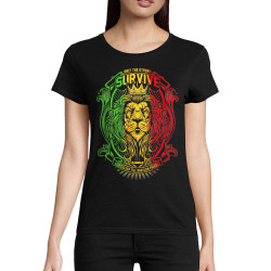 T-shirt femme coton bio noir Only the strong survive (Animaux,Reggae)