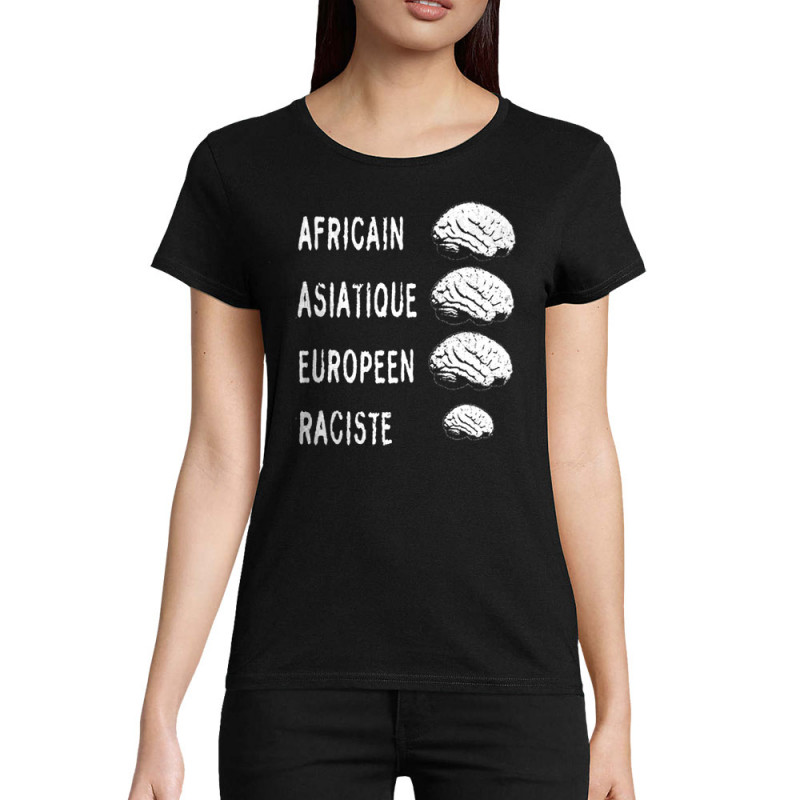 T-shirt femme coton bio noir Raciste Cerveaux (Gondrax,Slogans engagés)