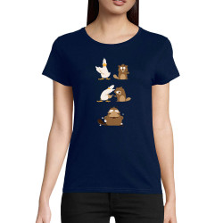 T-shirt femme coton bio bleu marine Fusion (Pandaluna,Animaux,Humour,Manga Kawaï japan)