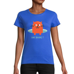 T-shirt femme coton bio bleu royal Chat baigne ? (Alex Kidd,Animaux,Humour,Chats)