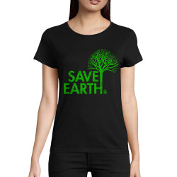 T-shirt femme coton bio noir Save Earth (Ecologie)