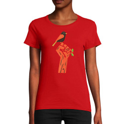 T-shirt femme coton bio rouge Résiste (Alex Kidd,Ecologie)