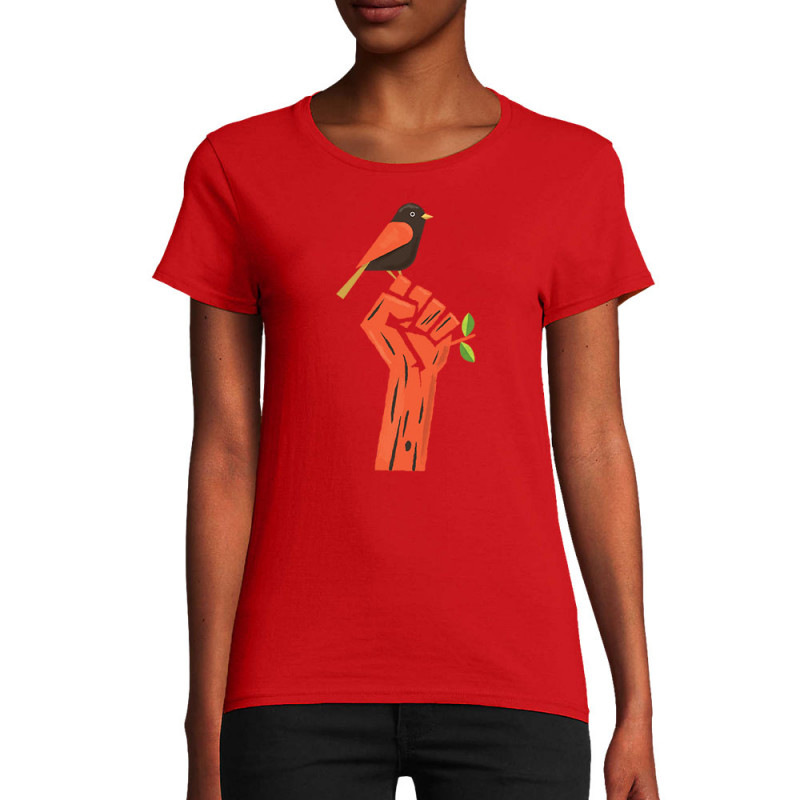 T-shirt femme coton bio rouge Résiste (Alex Kidd,Ecologie)