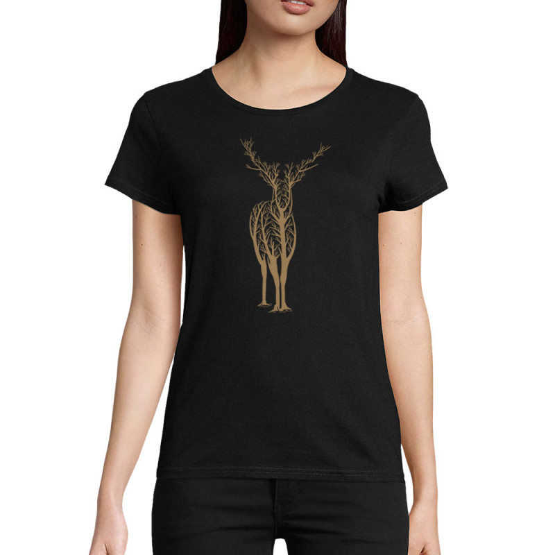 T-shirt femme coton bio noir Deer Trees (Caffein Art,Animaux)